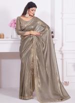 Net Brown Wedding Wear Zircon Work Saree